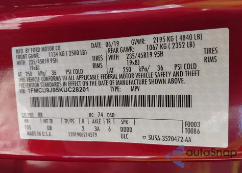 2019 Ford Escape Titanium from USA, damaged, VIN 1FMCU9J95KUC28201